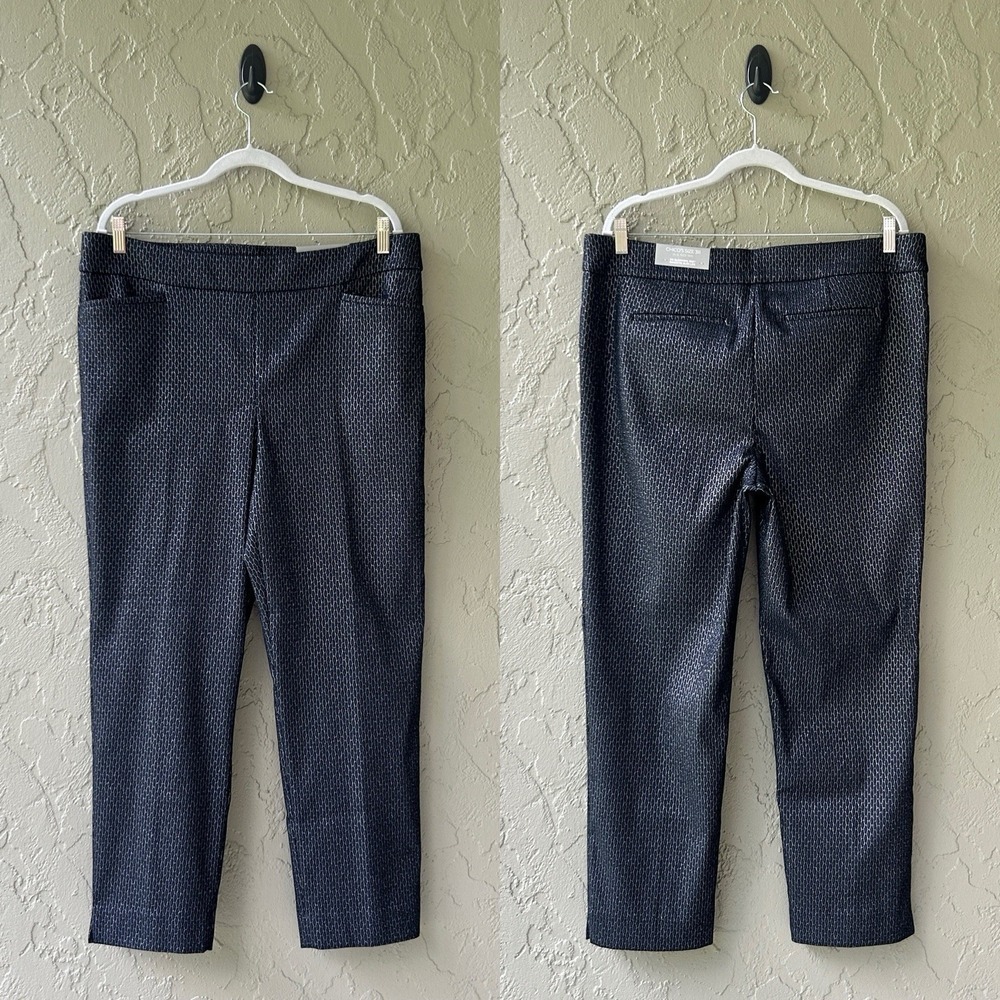 Chico's Women's XL Size 3 Blue Silver So Slimming Brigitte Deco Ankle Pants NWT